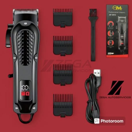 OM maquina de cortar pelo recargable profesional con visor + accesorios.